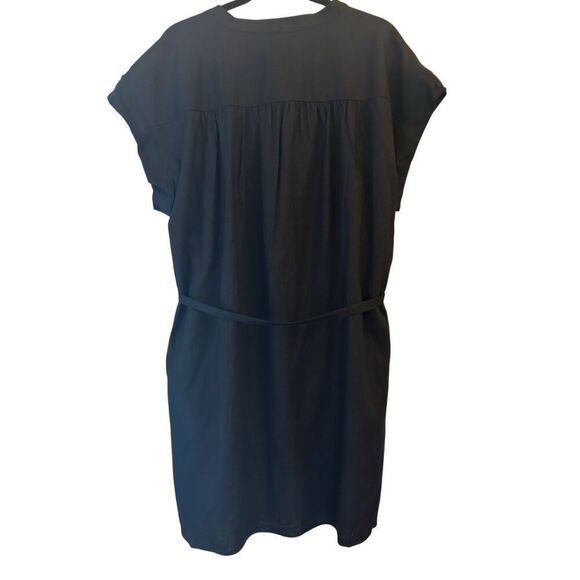 NWT Ann Taylor Linen Belted Split Neck Shirt Dress Sz XL Black Quiet Luxury Mini - Picture 4 of 10